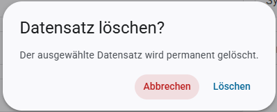 Datensatz löschen Meldung