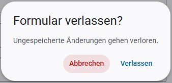Formular verlassen Meldung