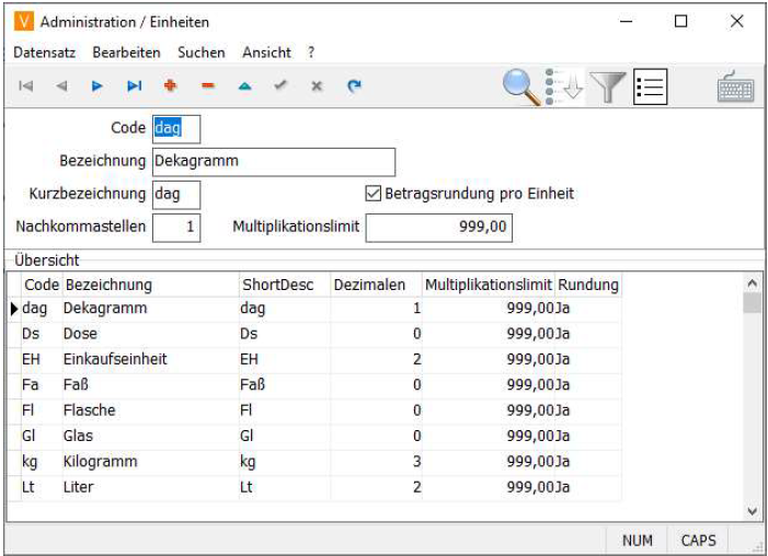 Einheiten Anlage Maske