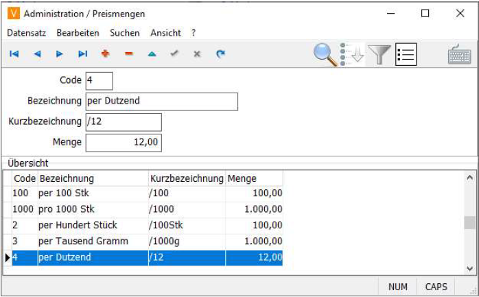 Preismengen Anlage Maske