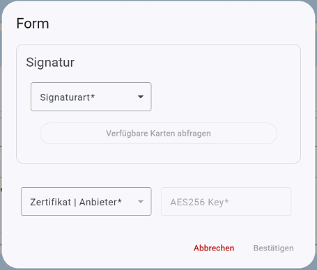 Signatureinheit Anlage Maske
