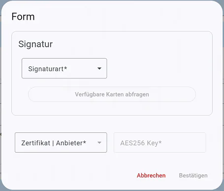 Signatureinheit Anlage Maske