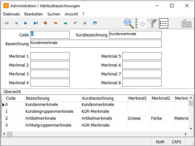 Attributbezeichnungen Anlage Maske