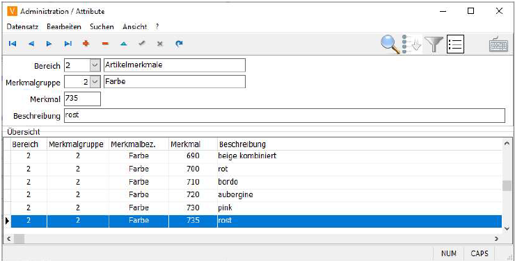 Attribute Anlage Maske