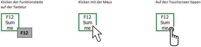 Buttonklick mit F12 oder Maus oder Touch