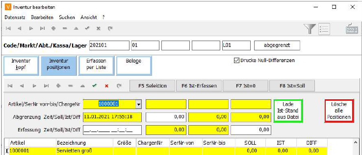 Inventurpositionen Erfassung Maske