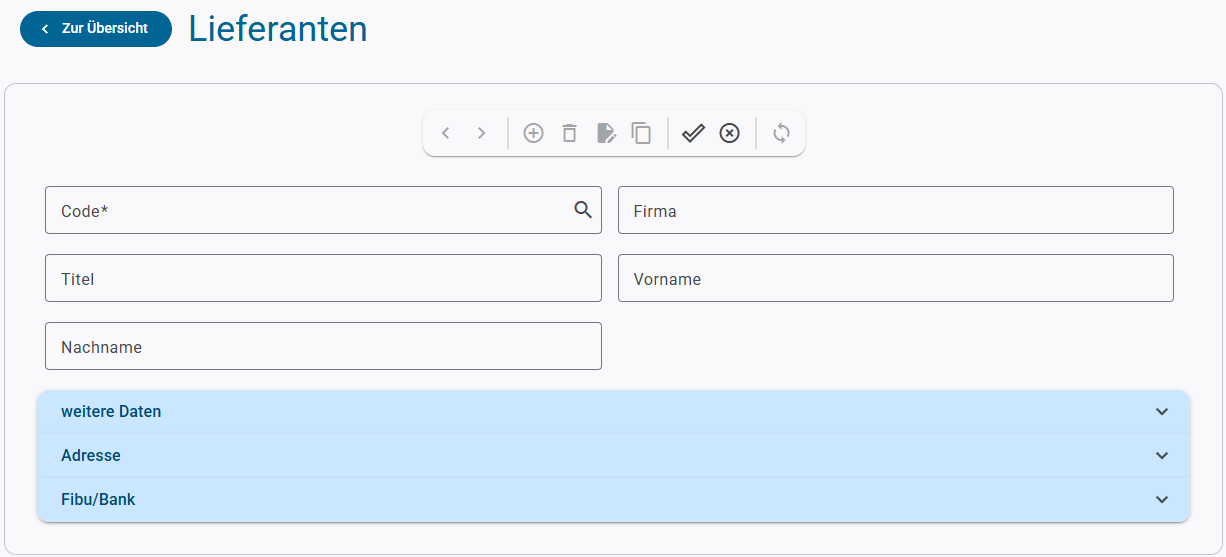 Lieferanten Anlage Maske