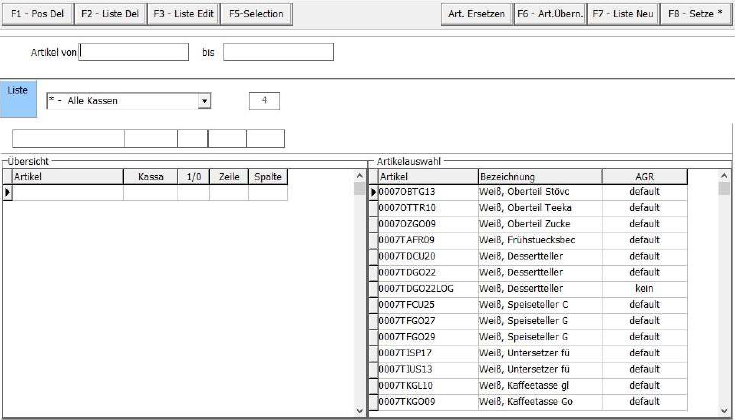 Artikelschnellauswahl Maske