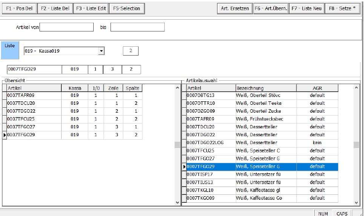 Artikelschnellauswahl Maske