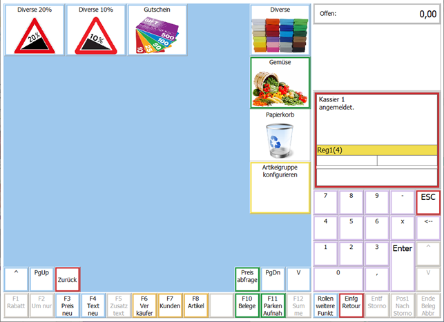 Kassenbildschirm Hauptmaske