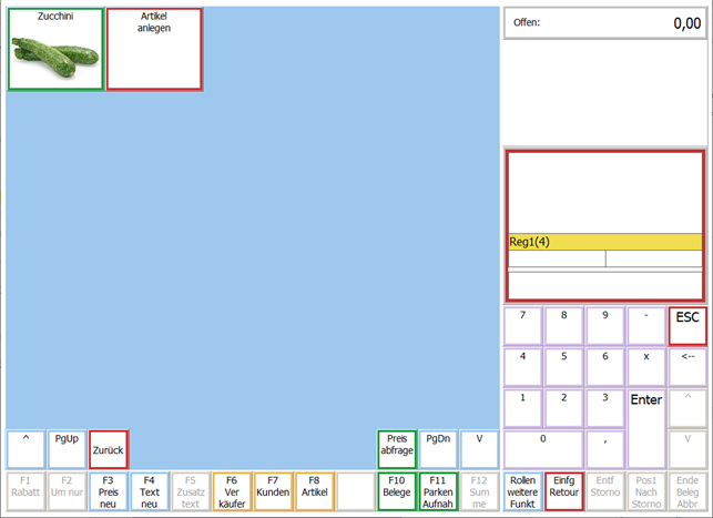 Kassenbildschirm Artikelgruppe
