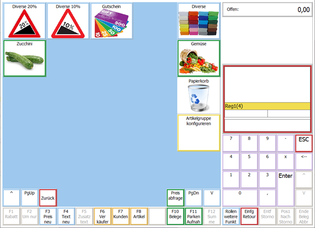Kassenbildschirm Hauptmaske