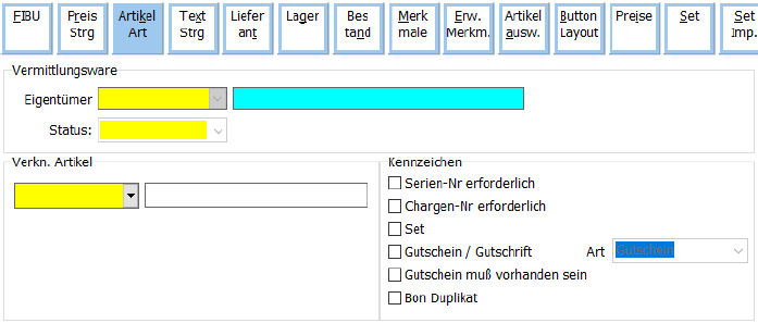 Artikelart Anlage Maske