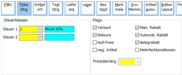Preissteuerung Anlage Maske
