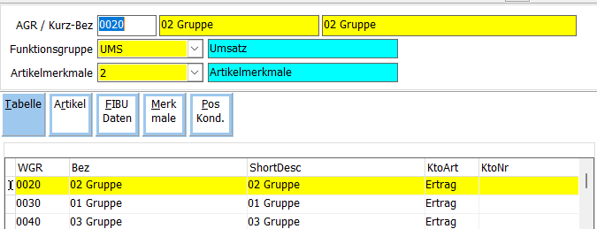 Artikelgruppen Anlage Maske