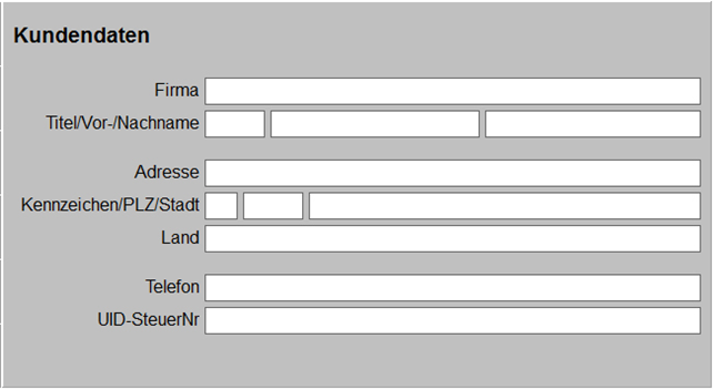 Kundendaten Eingabe Maske