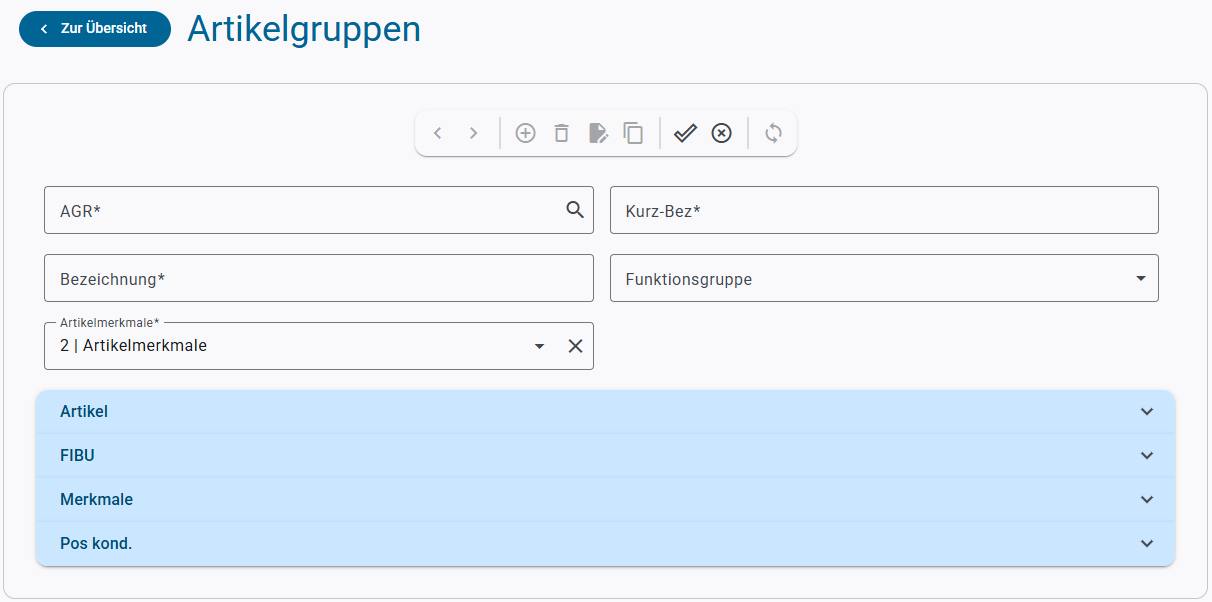 Artikelgruppen Anlage Maske