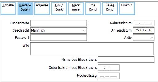 Kunden weitere Daten Maske