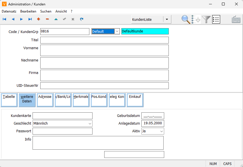 Kunden weitere Daten Maske