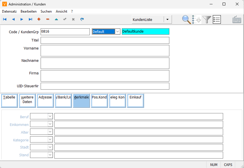 Kunden Merkmale Maske