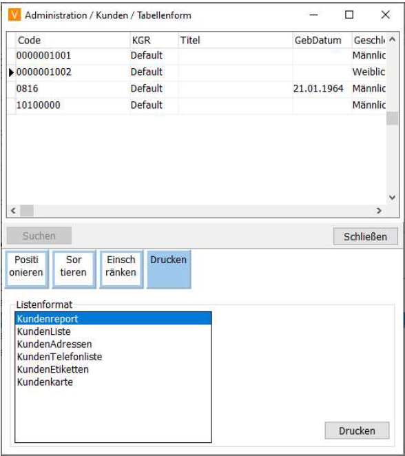 Kundenberichte Auswahl Maske