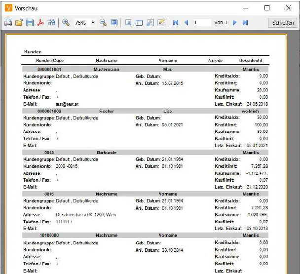 Darstellung von Kundenliste