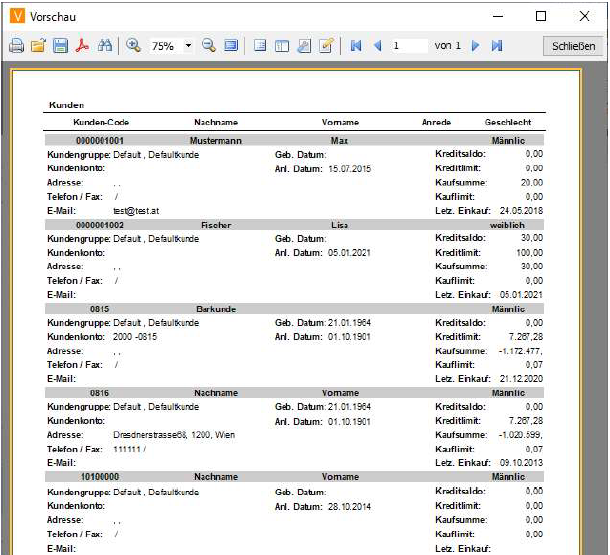 Darstellung von Kundenliste