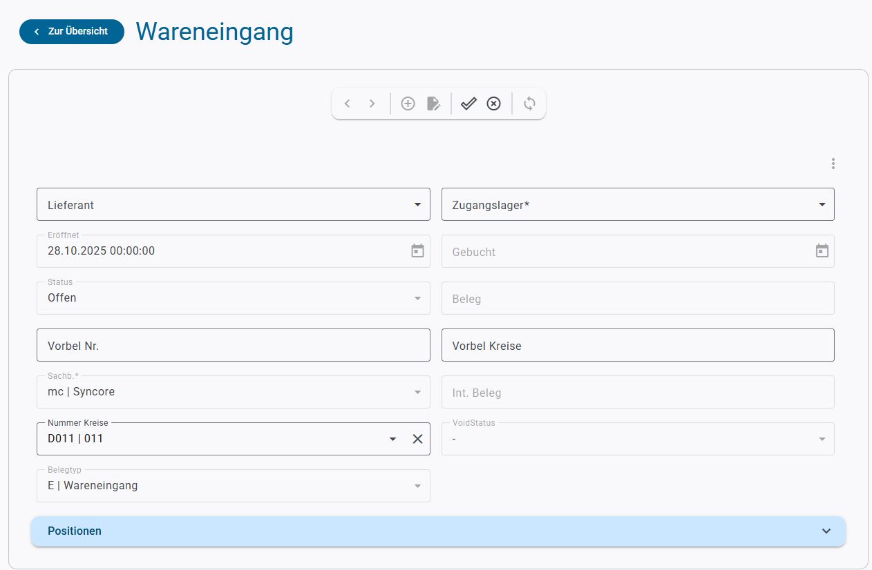 Wareneingang Anlage Maske