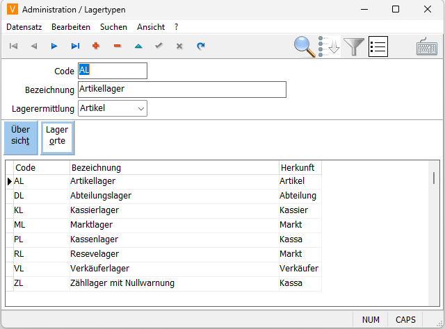 Lagertypen Anlage Maske