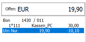 Infofenster mit Belegzeile