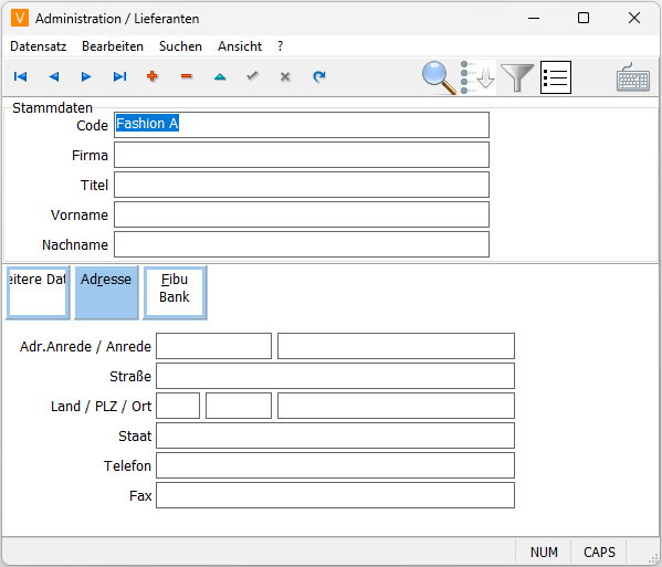 Lieferanten Anlage Maske