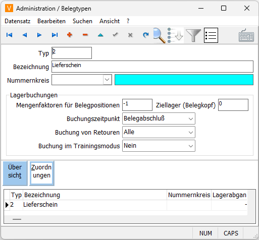 Belegtypen Anlage Maske
