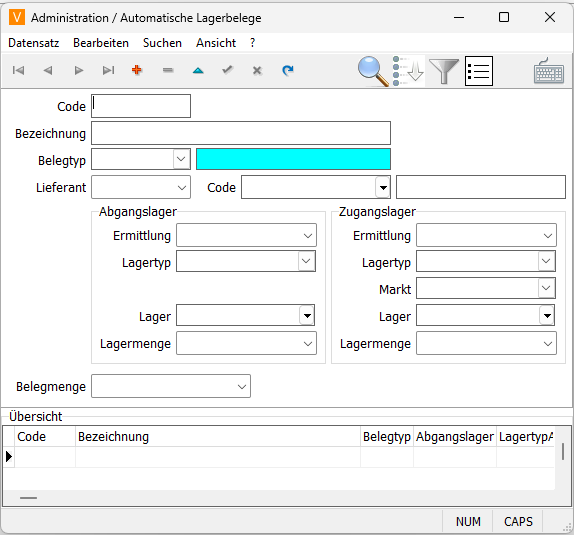 Automatische Lagerbelege Maske