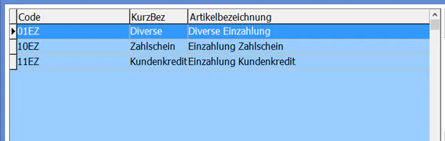 Einzahlungsliste Maske