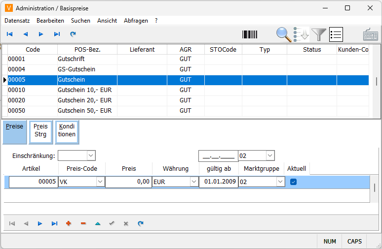 Basispreise Anlage Maske