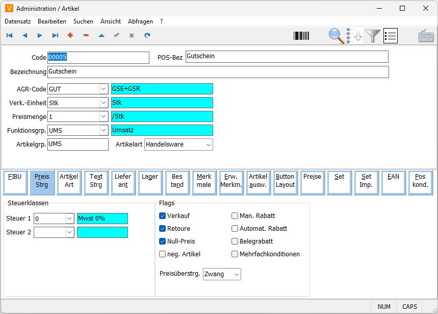 Artikel Preissteuerung Maske