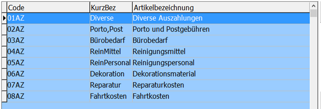 Auszahlungsliste Maske