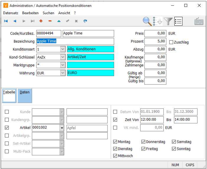Automatische Positionskonditionen Anlage Maske