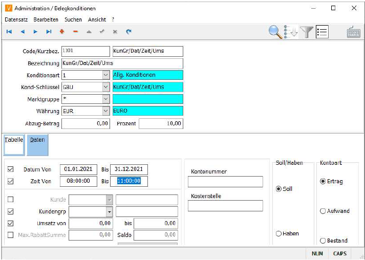 Belegkonditionen Anlage Maske