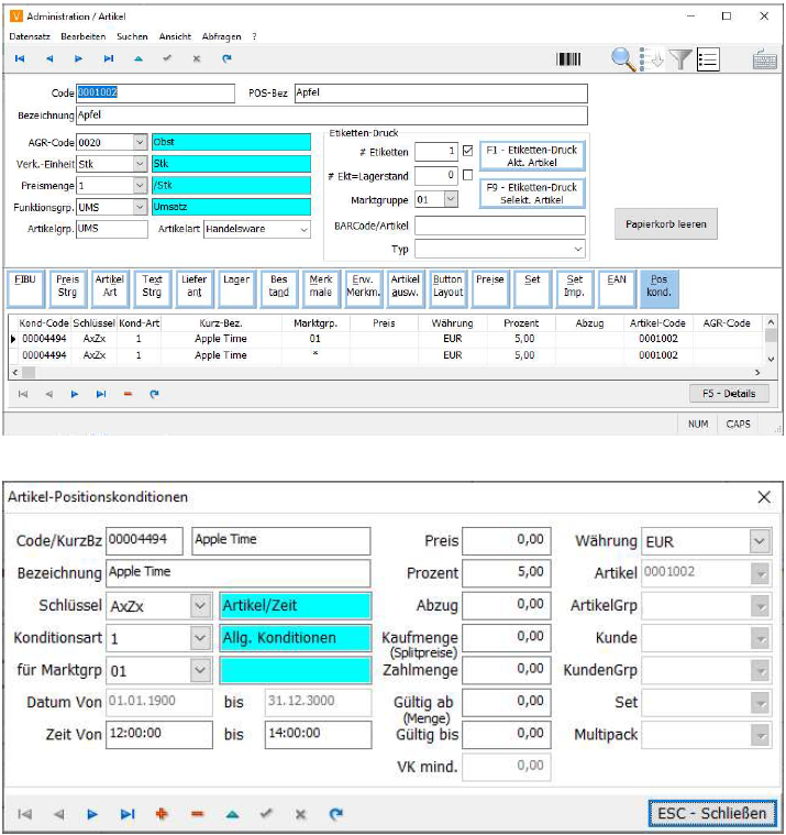 Artikel Positionskonditionen Maske