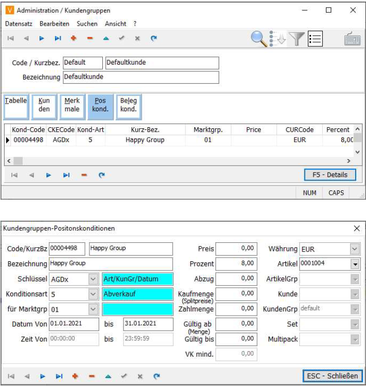 Kundengruppen Positionskonditionen Maske