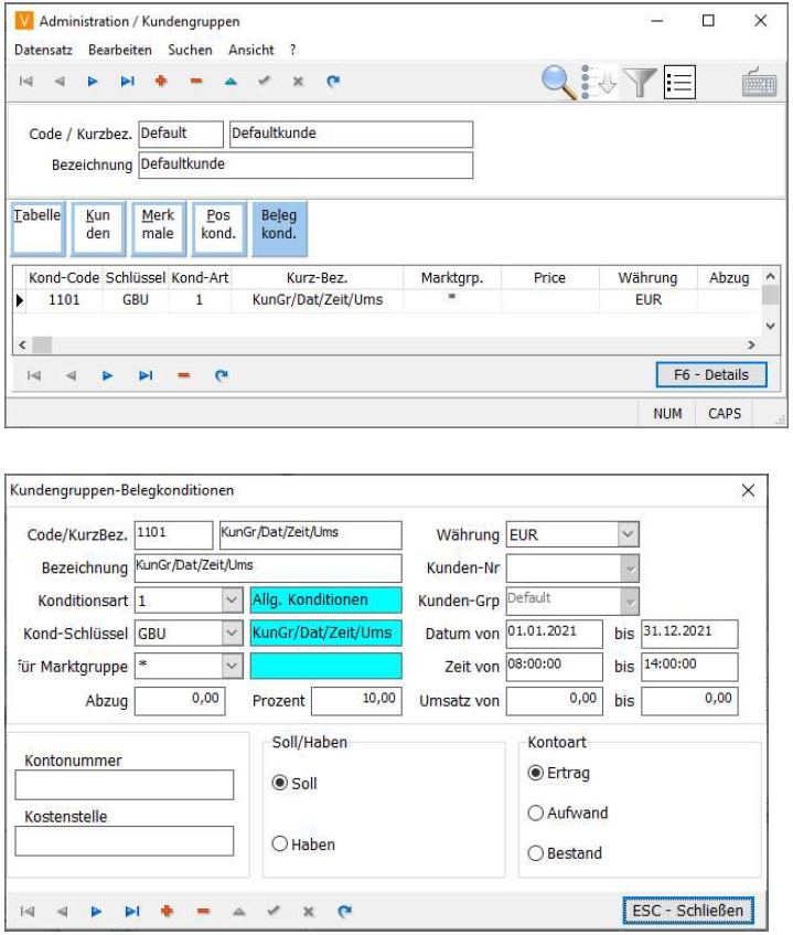 Kundengruppen Belegkonditionen Maske