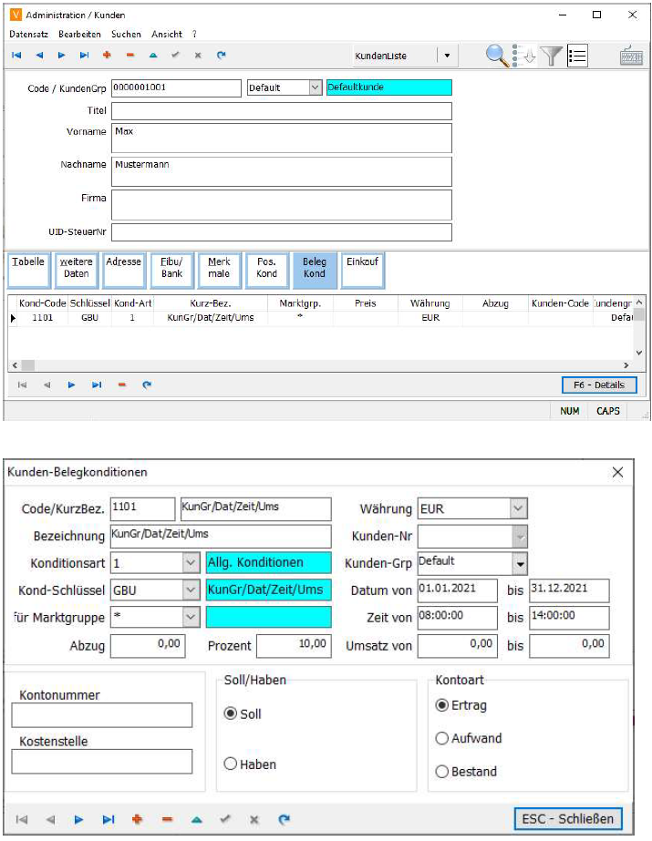 Kunden Belegkonditionen Maske