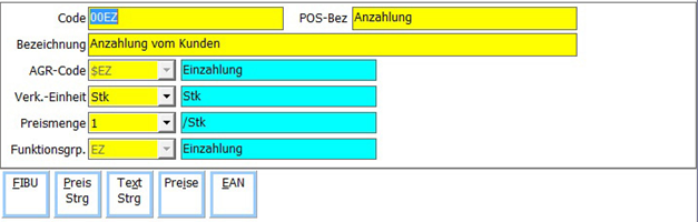 Einzahlungsarten Anlage Maske