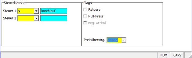 Einzahlungsarten Preissteuerung Maske