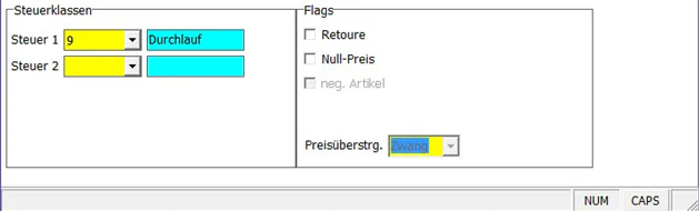 Einzahlungsarten Preissteuerung Maske
