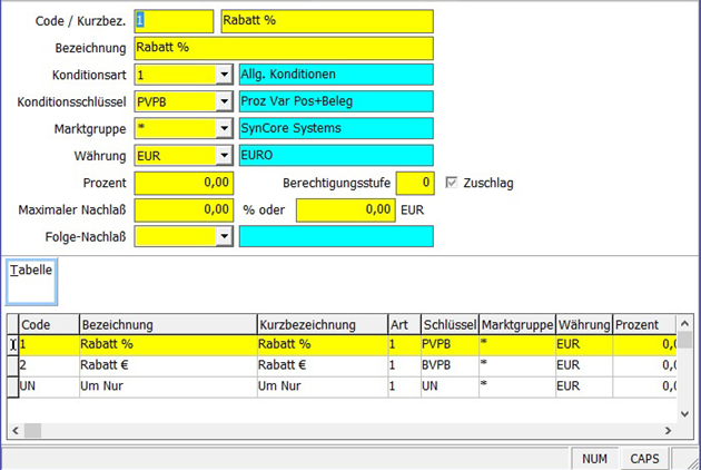 Konditionen Verwaltung Maske