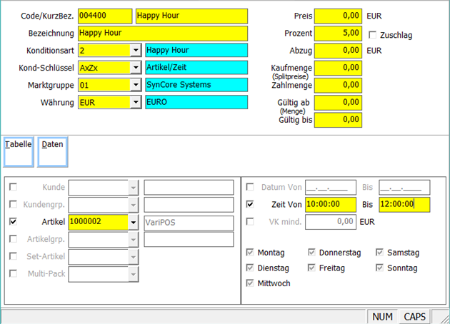 Positionskonditionen Verwaltung Maske
