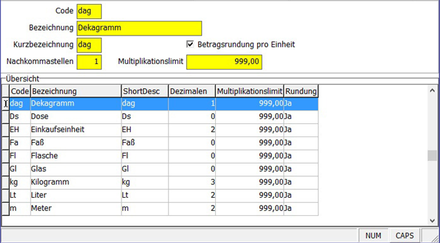 Einheiten Anlage Maske