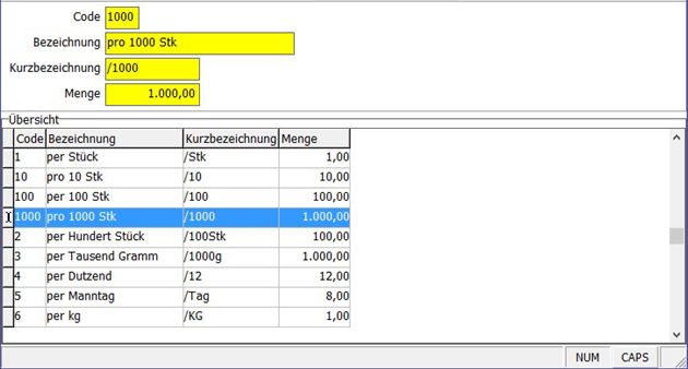 Preismengen Anlage Maske